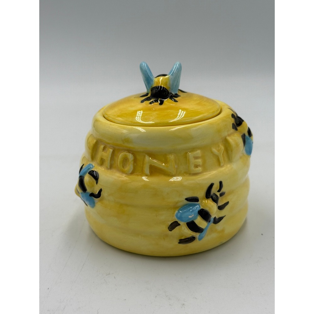 California‎ Pantry 2000s Honey Pot Beehive Jar Yellow Bee Ceramic Lidded Dish